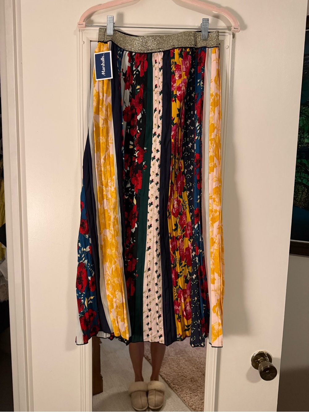 Multicolor Pleated Floral Midi Skirt